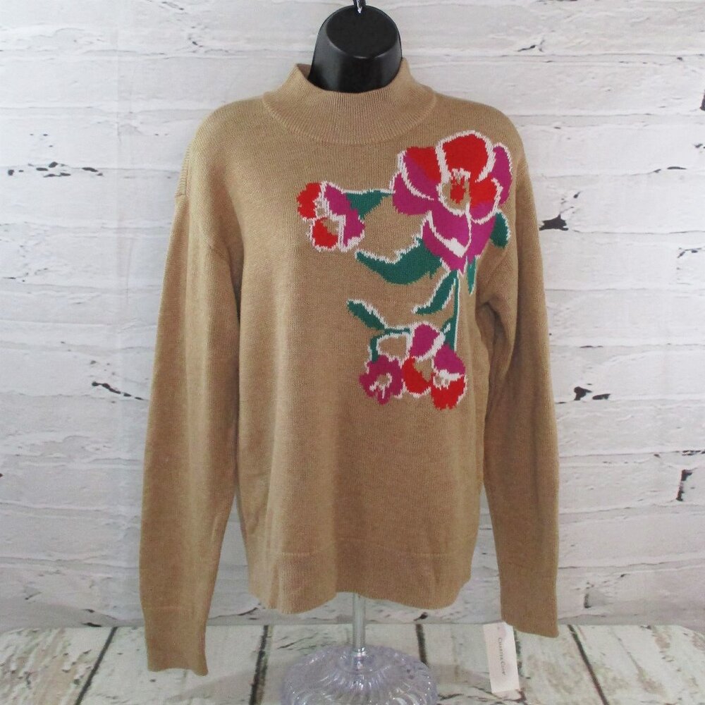 Charter Club Drop Shoulder Floral Pullover Sweater